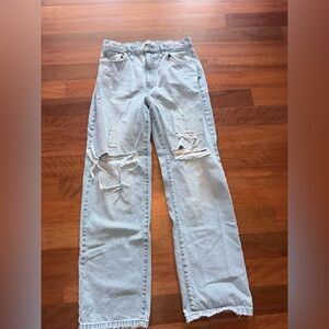 Cotton On Light Wash Straight-Leg Distressed Jeans